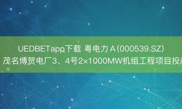 UEDBETapp下载 粤电力A(000539.SZ):茂名博贺电厂3、4号2×1000MW机组工程项目投产