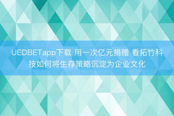 UEDBETapp下载 用一次亿元捐赠 看拓竹科技如何将生存策略沉淀为企业文化