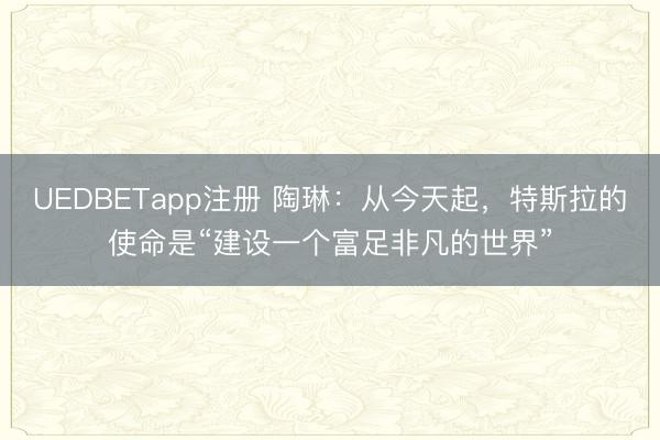 UEDBETapp注册 陶琳：从今天起，特斯拉的使命是“建设一个富足非凡的世界”