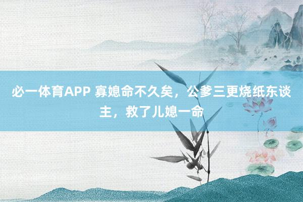 必一体育APP 寡媳命不久矣，公爹三更烧纸东谈主，救了儿媳一命
