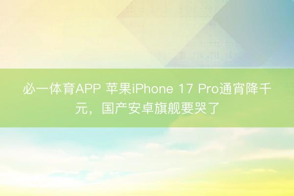 必一体育APP 苹果iPhone 17 Pro通宵降千元，国产安卓旗舰要哭了