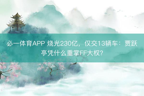 必一体育APP 烧光230亿，仅交13辆车：贾跃亭凭什么重掌FF大权？