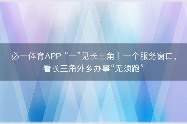 必一体育APP “一”见长三角｜一个服务窗口，看长三角外乡办事“无须跑”