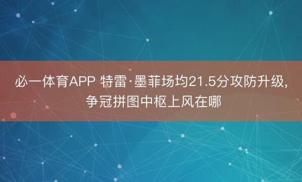 必一体育APP 特雷·墨菲场均21.5分攻防升级， 争冠拼图中枢上风在哪