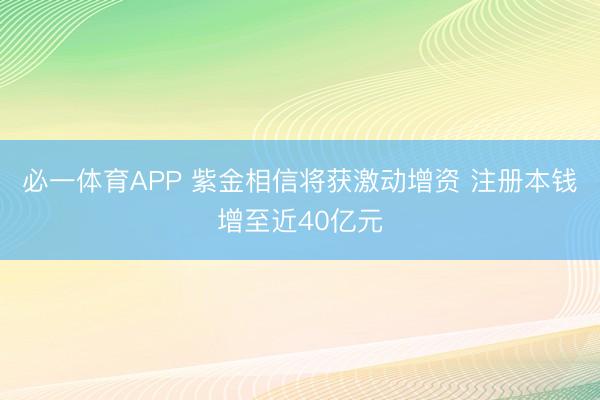 必一体育APP 紫金相信将获激动增资 注册本钱增至近40亿元