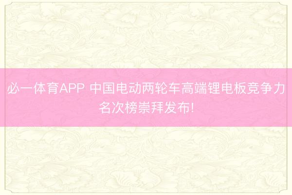 必一体育APP 中国电动两轮车高端锂电板竞争力名次榜崇拜发布!