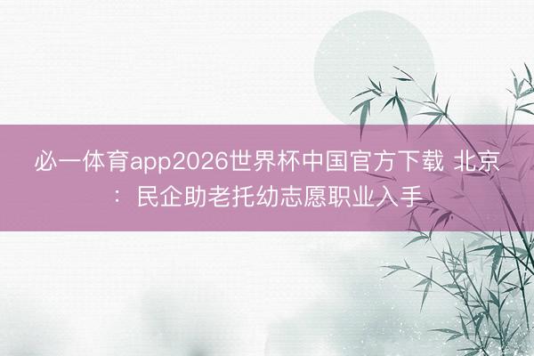 必一体育app2026世界杯中国官方下载 北京:民企助老托幼志愿职业入手