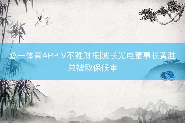 必一体育APP V不雅财报|波长光电董事长黄胜弟被取保候审